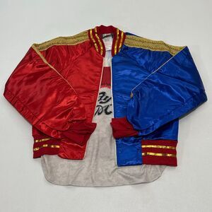 Suicide Squad Women's Bomber Jacket Red/Blue Satin Harley Quinn Costume Size M